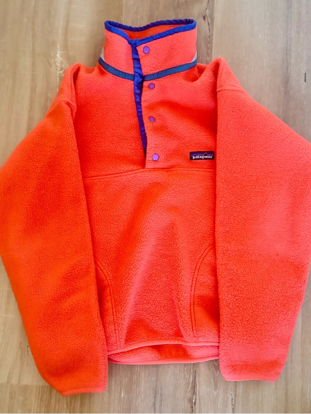 Patagonia Kids Salmon Snap-Front Fleece Pullover with Purple Trim